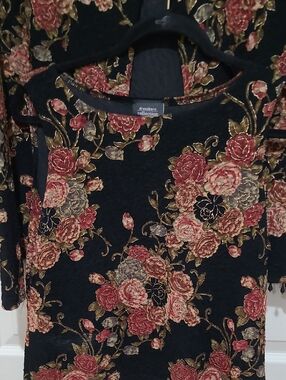 dressbarn Black Floral Blazer with Red and Gold Roses